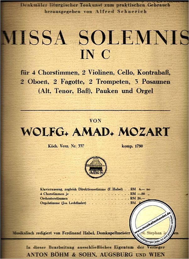 Titelbild für BOEHM 9267 - MISSA SOLEMNIS C-DUR KV 337