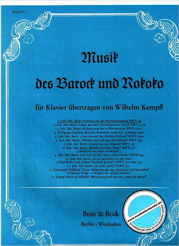 Titelbild für BOTE 0087 - SINFONIA AUS DER RATSWAHLKANTATE BWV 29