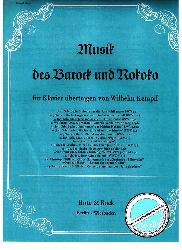 Titelbild für BOTE 0089 - SICILIANO (SONATE 2 BWV 1031)