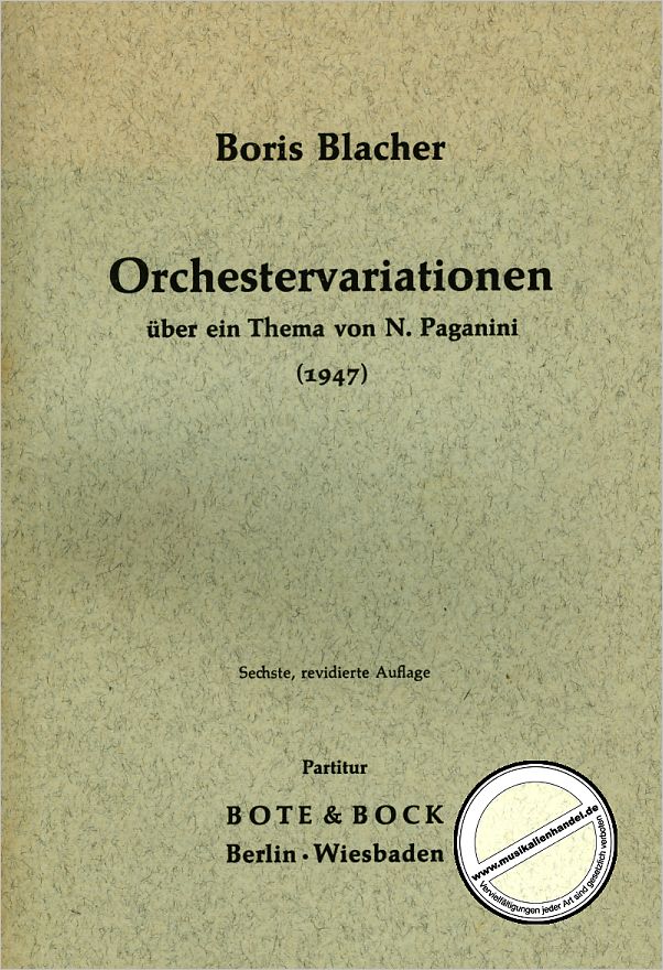 Titelbild für BOTE 8006 - ORCHESTERVARIATIONEN UEBER EIN THEMA VON PAGANINI (1947)