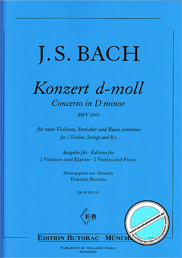 Titelbild für BUTORAC -B212-G - Konzert d-moll BWV 1043