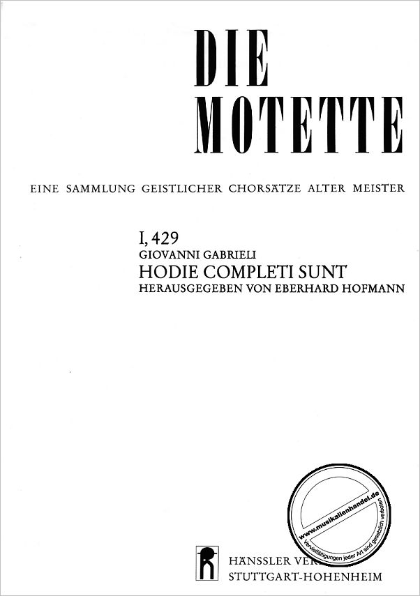 Titelbild für CARUS 1429 - HODIE COMPLETI SUNT
