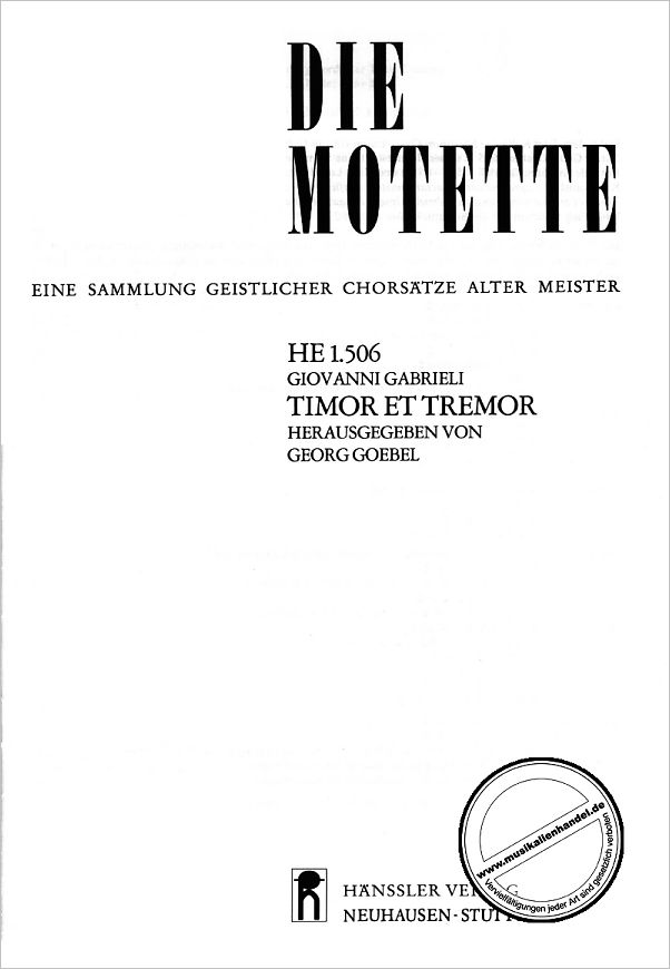 Titelbild für CARUS 1506 - TIMOR ET TREMOR (1615) - MOTETTE