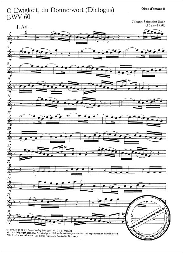 Titelbild für CARUS 31060-22 - KANTATE 60 O EWIGKEIT DU DONNERWORT BWV 60