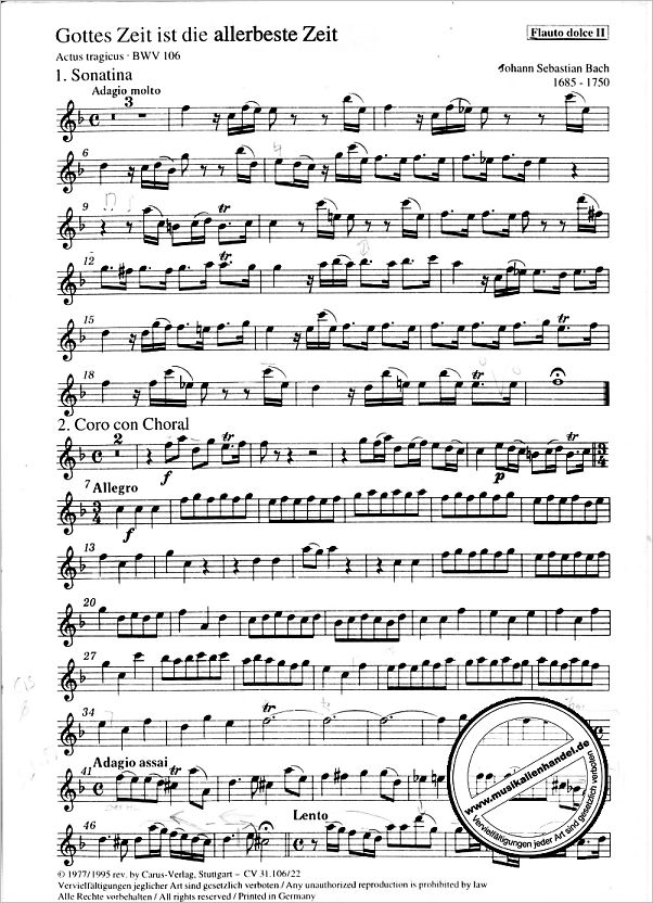 Titelbild für CARUS 31106-22 - KANTATE 106 GOTTES ZEIT IST DIE ALLERBESTE ZEIT BWV 106