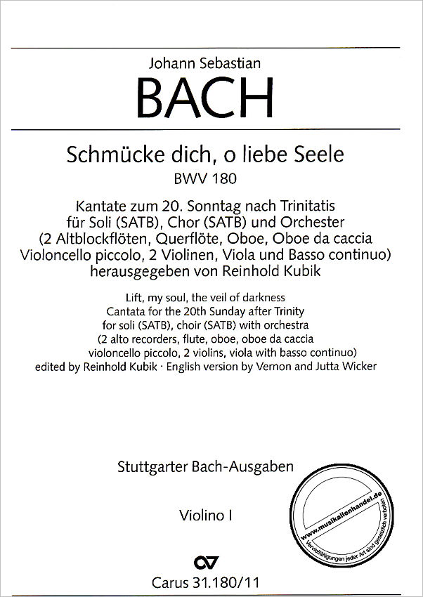 Titelbild für CARUS 31180-11 - KANTATE 180 SCHMUECKE DICH O LIEBE SEELE BWV 180
