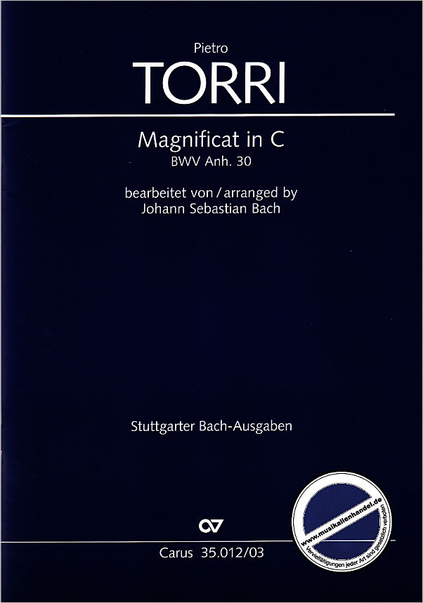 Titelbild für CARUS 35012-03 - MAGNIFICAT C-DUR BWV ANH 30
