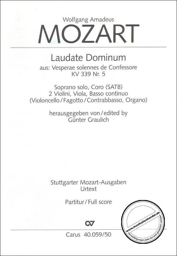 Titelbild für CARUS 40059-50 - LAUDATE DOMINUM (VESPERAE SOLENNES DE CONFESSORE KV 339)
