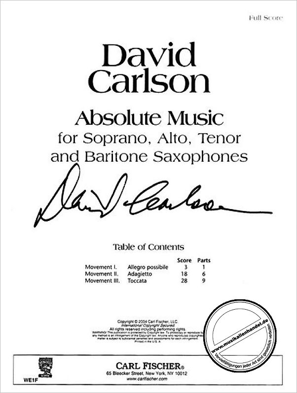 Titelbild für CF -WE1F - ABSOLUTE MUSIC FOR SOPRANO ALTO TENOR + BARITONE SAXOPHONES