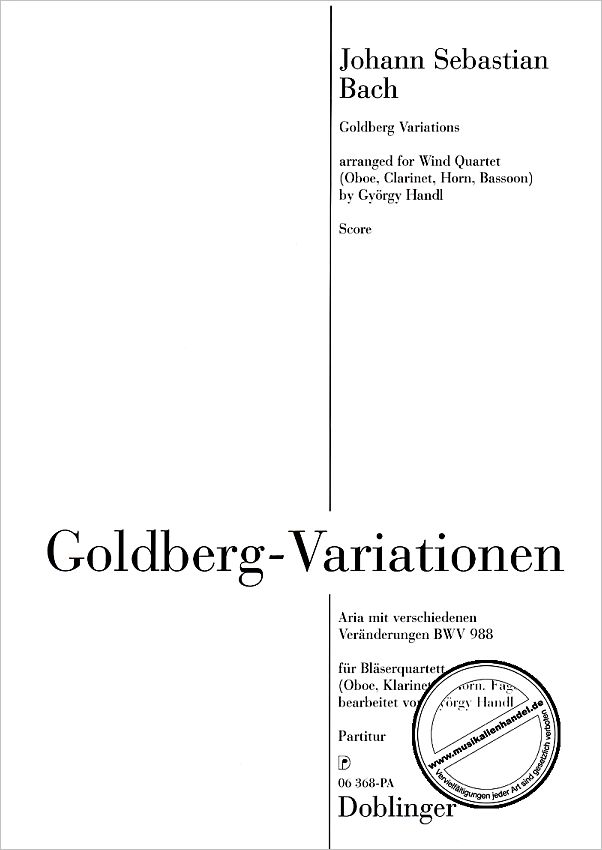 Titelbild für DO 06368-PA - GOLDBERG VARIATIONEN BWV 988