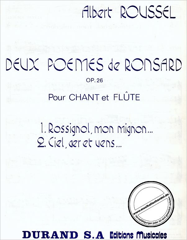 Titelbild für DUR 10590 - 2 POEMES DE RONSARD OP 26