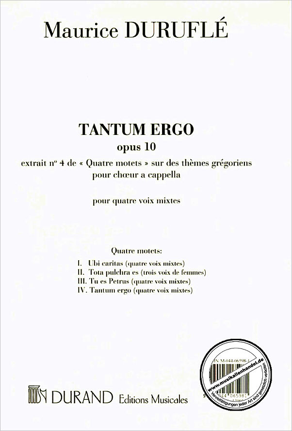 Titelbild für DUR 13901-4 - TANTUM ERGO (4 MOTETS 4)