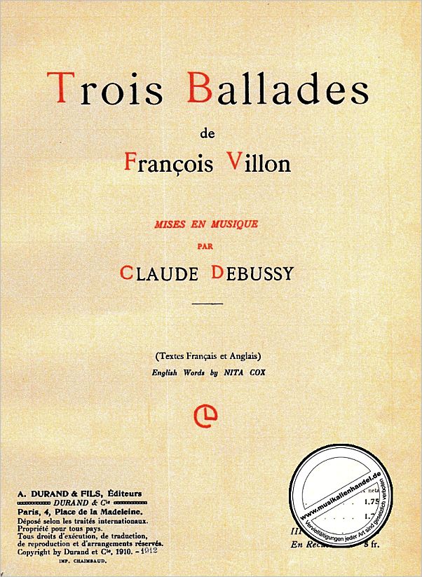Titelbild für DUR 7871 - 3 BALLADES DE FRANCOIS VILLON