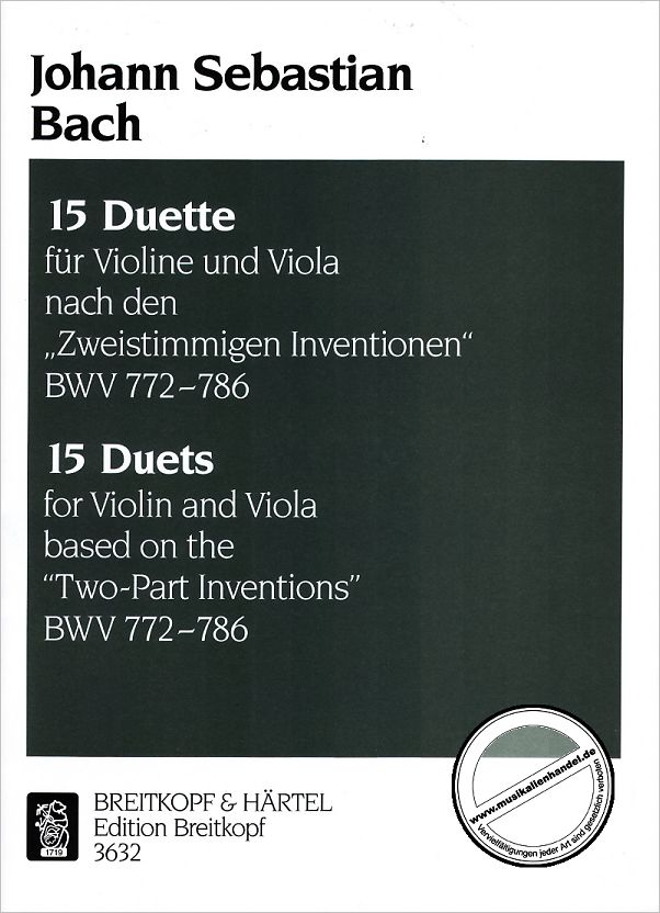 Titelbild für EB 3632 - 15 DUETTE NACH ZWEISTIMMIGE INVENTIONEN BWV 772-786