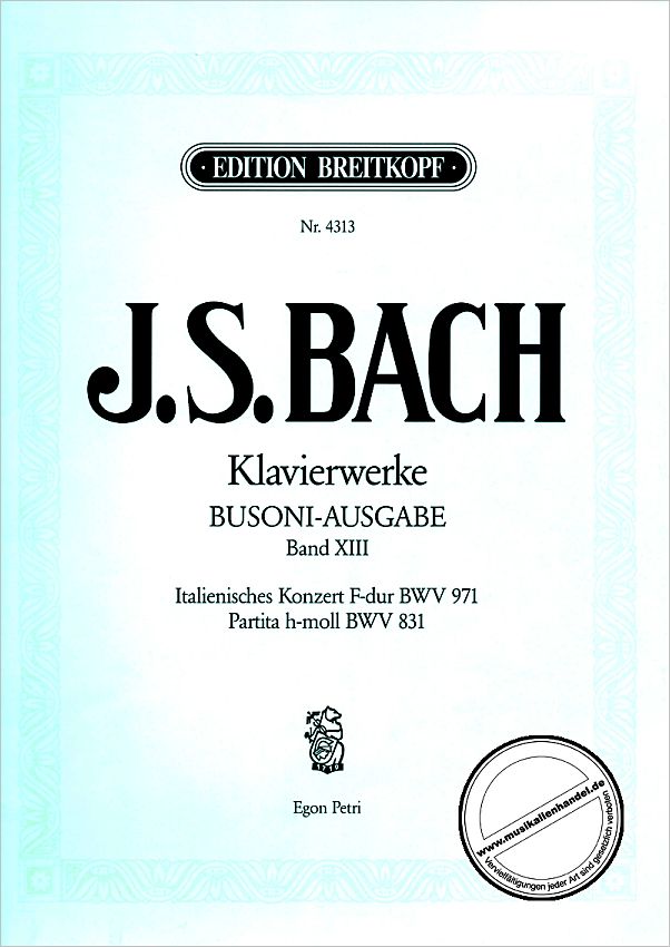 Titelbild für EB 4313 - ITALIENISCHES KONZERT F-DUR BWV 971
