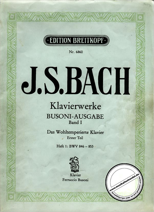 Titelbild für EB 6860 - DAS WOHLTEMPERIERTE KLAVIER 1/1 BWV 846-853