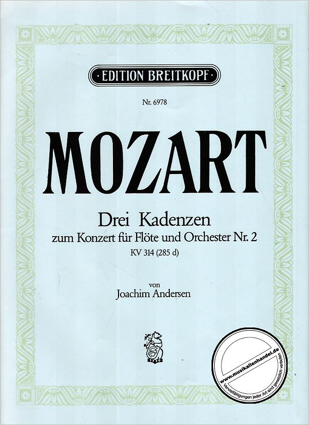 Titelbild für EB 6978 - 3 KADENZEN ZU MOZART KONZERT FUER FLOETE