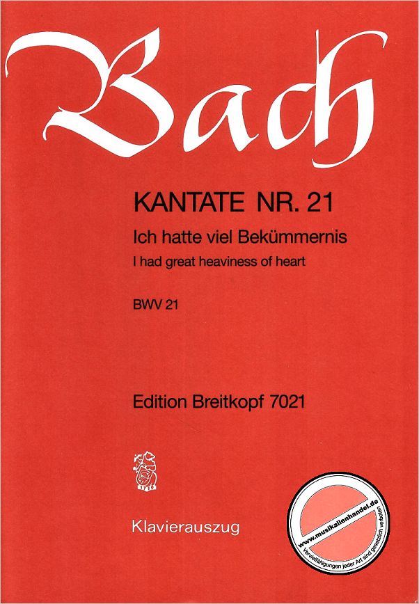 Titelbild für EB 7021 - KANTATE 21 ICH HATTE VIEL BEKUEMMERNIS BWV 21