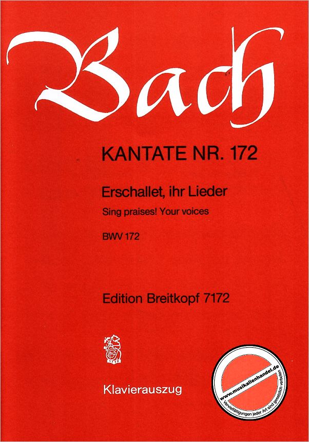 Titelbild für EB 7172 - KANTATE 172 ERSCHALLET IHR LIEDER BWV 172