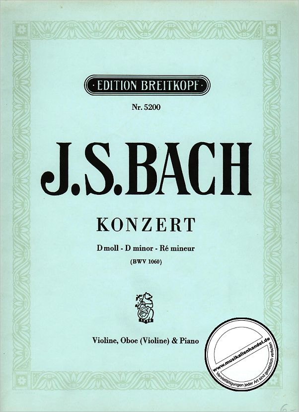 Titelbild für EB 8662 - KONZERT D-MOLL BWV 1060 - OB VL