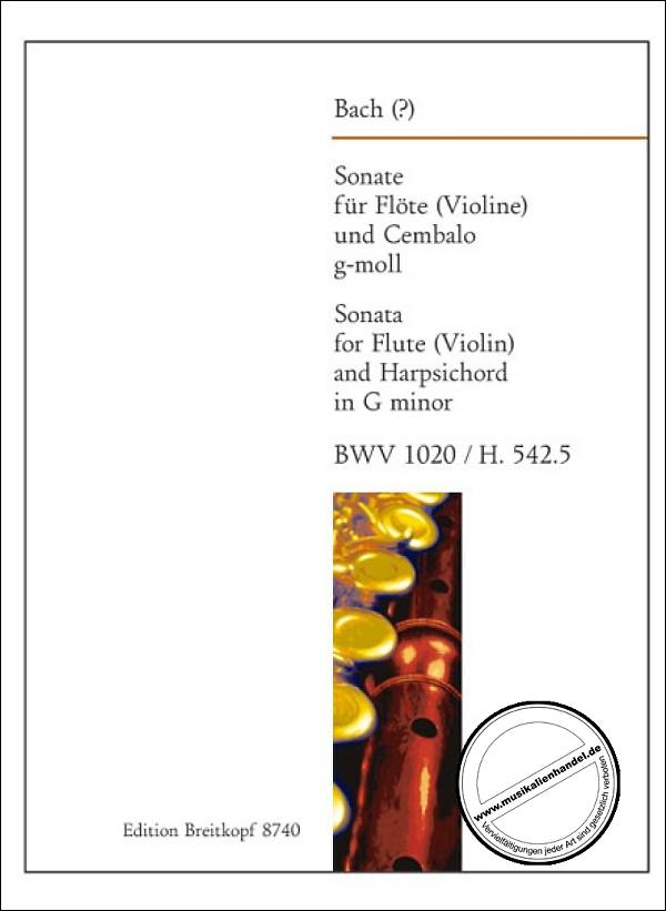 Titelbild für EB 8740 - SONATE G-MOLL BWV 1020 H 542/5