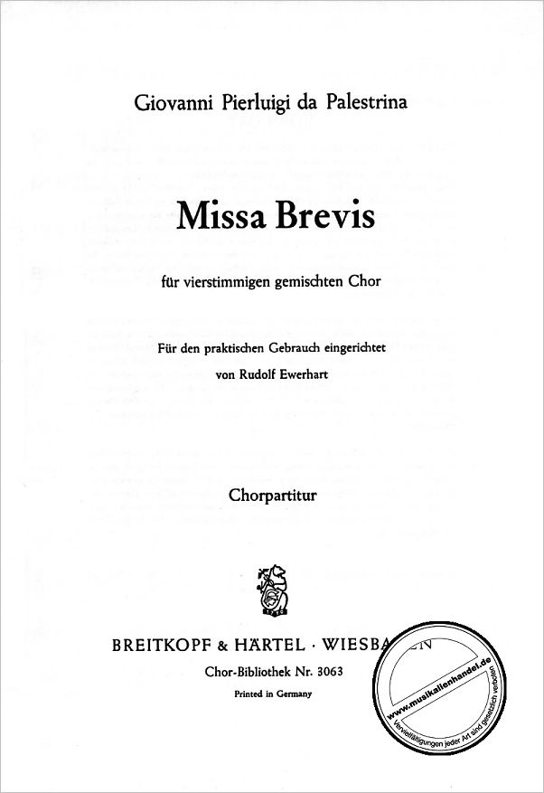 Titelbild für EBCHB 3063 - MISSA BREVIS