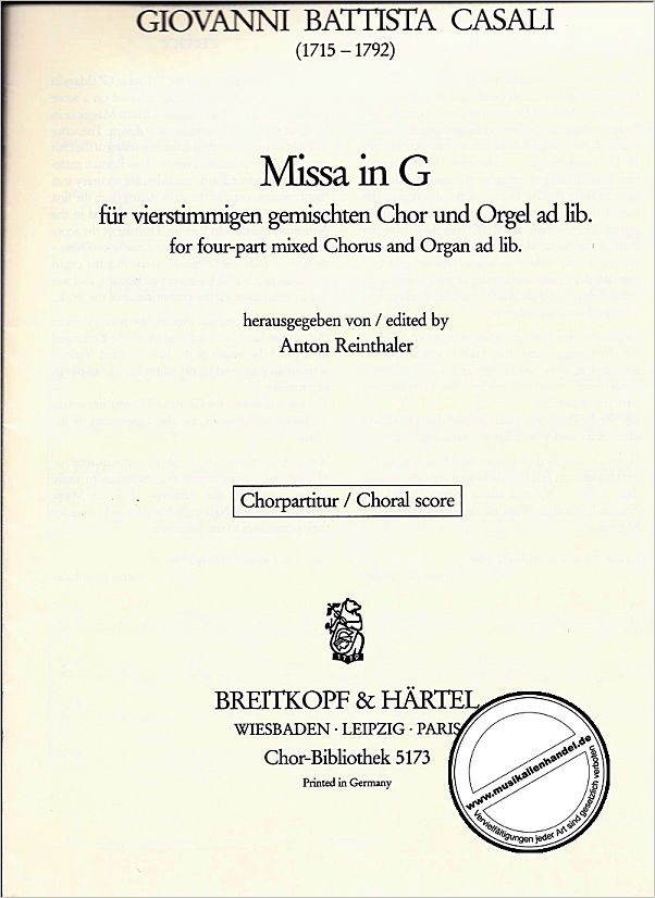 Titelbild für EBCHB 5173 - MISSA IN G - GCH ORG