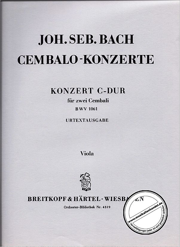 Titelbild für EBOB 4319-VA - KONZERT C-DUR BWV 1061 - 2 CEMB