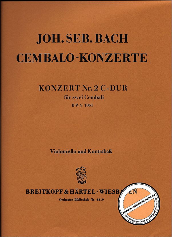 Titelbild für EBOB 4319-VC - KONZERT C-DUR BWV 1061 - 2 CEMB