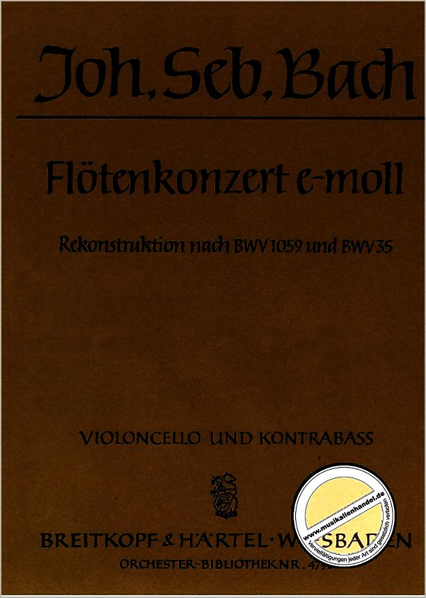 Titelbild für EBOB 4793-VC - KONZERT E-MOLL NACH BWV 1059 + 35 (REKONSTRUKTION)