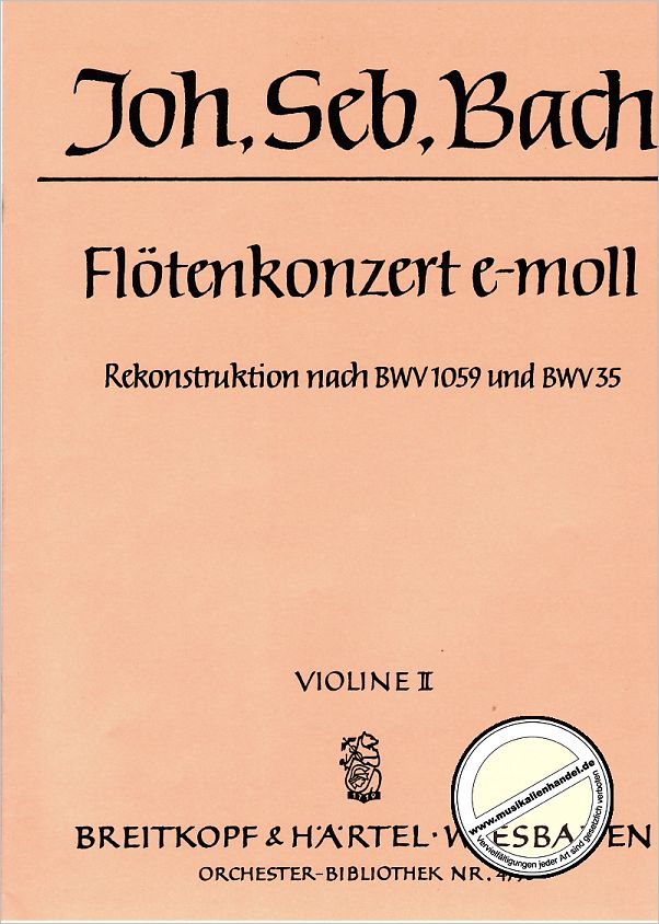 Titelbild für EBOB 4793-VL2 - KONZERT E-MOLL NACH BWV 1059 + 35 (REKONSTRUKTION)
