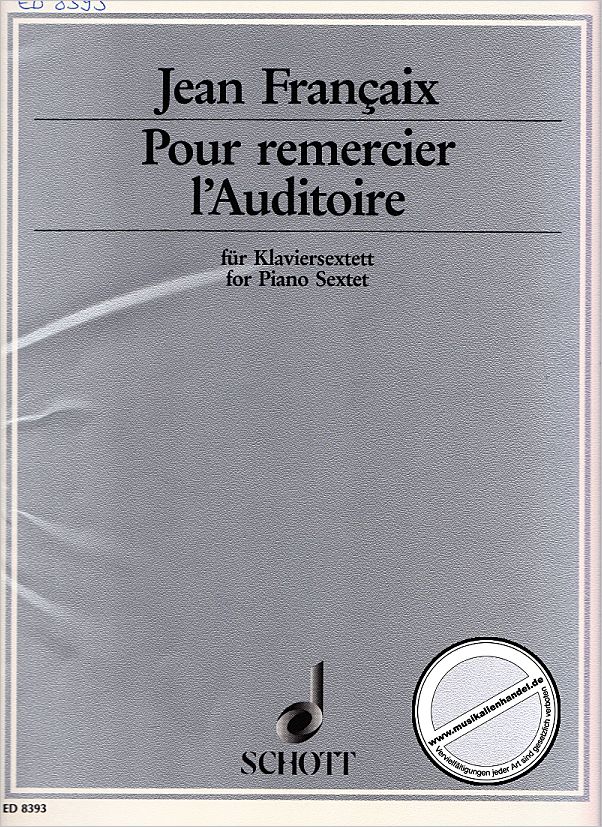 Titelbild für ED 8393 - POUR REMERCIER L'AUDITOIRE FUER KLAVIERSEXTETT