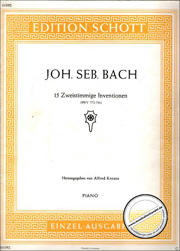 Titelbild für ED 01092 - 15 ZWEISTIMMIGE INVENTIONEN BWV 772-786