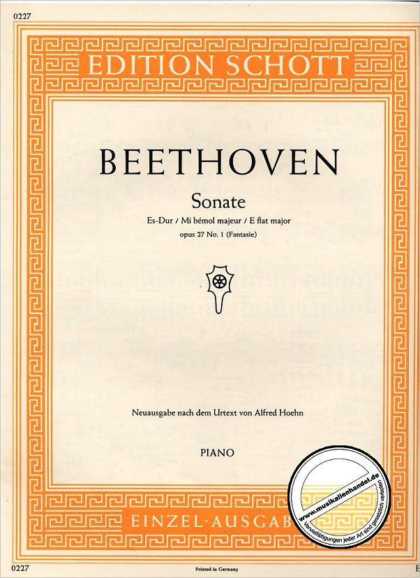 Titelbild für ED 0227 - SONATE 13 ES-DUR OP 27/1 (FANTASIE)