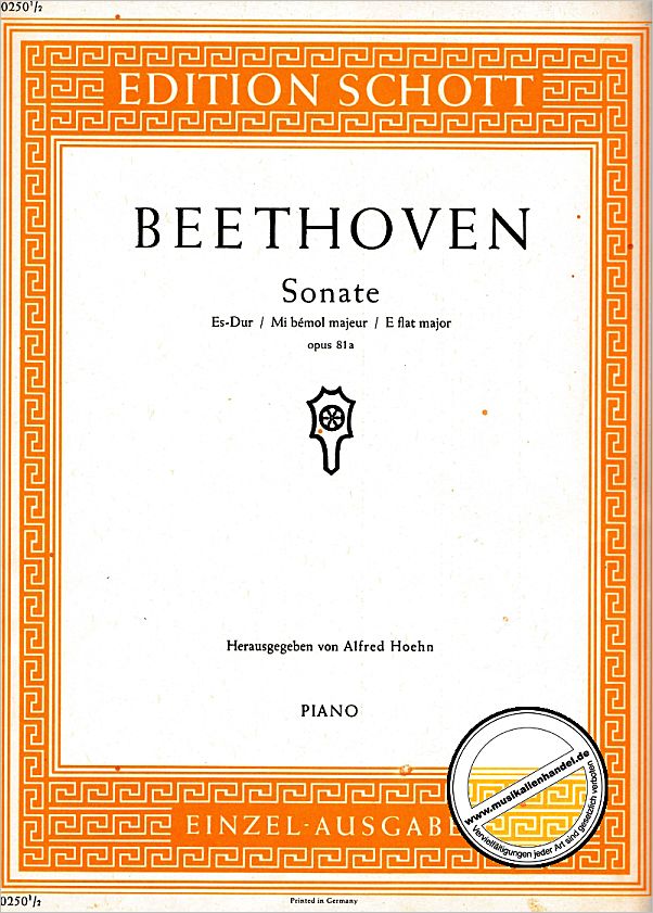 Titelbild für ED 0250 - SONATE 26 ES-DUR OP 81A (LES ADIEUX)