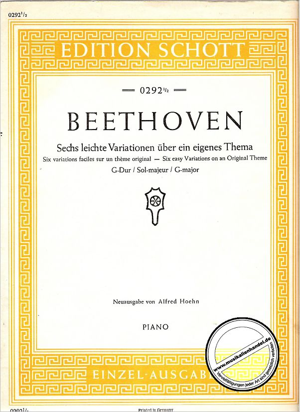 Titelbild für ED 0292 - 6 LEICHTE VARIATIONEN G-DUR