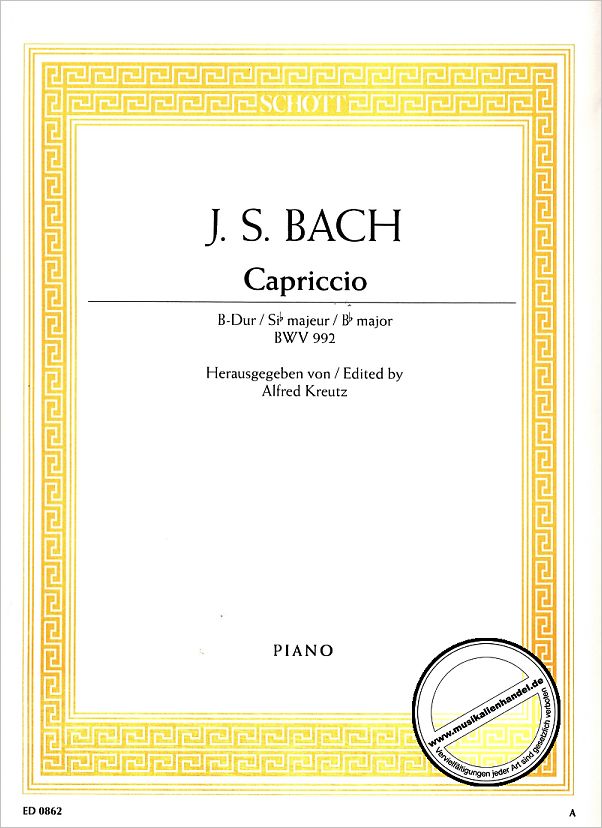 Titelbild für ED 0862 - CAPRICCIO B-DUR (BWV 992)