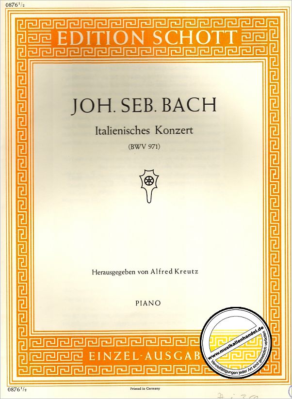 Titelbild für ED 0876 - ITALIENISCHES KONZERT F-DUR BWV 971