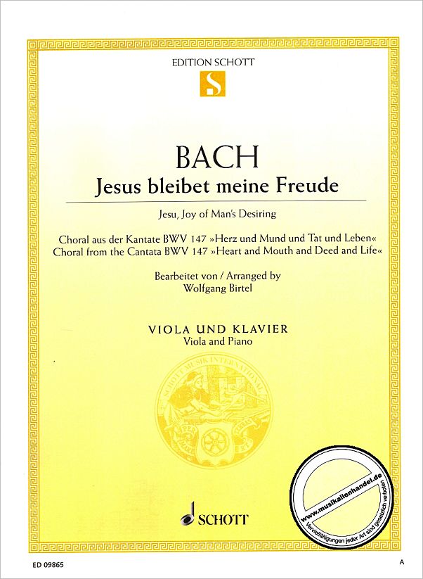 Titelbild für ED 09865 - JESUS BLEIBET MEINE FREUDE (KANTATE BWV 147)