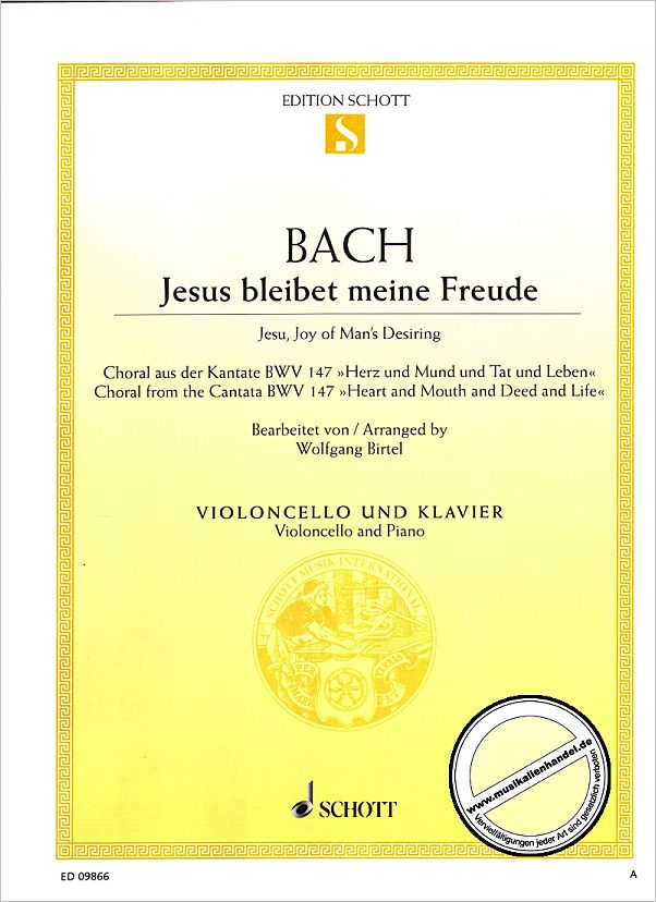 Titelbild für ED 09866 - JESUS BLEIBET MEINE FREUDE (KANTATE BWV 147)
