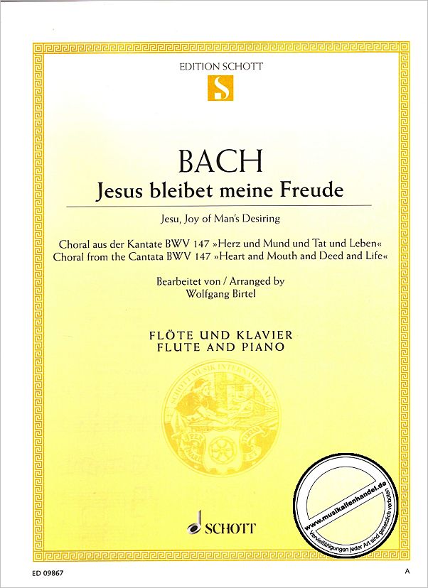 Titelbild für ED 09867 - JESUS BLEIBET MEINE FREUDE (KANTATE BWV 147)