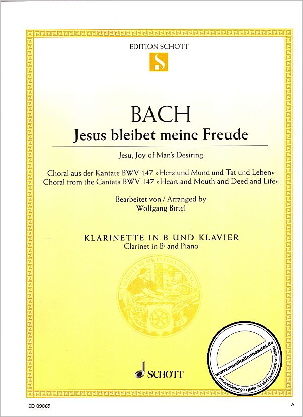 Titelbild für ED 09869 - JESUS BLEIBET MEINE FREUDE (KANTATE BWV 147)