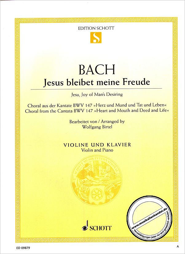 Titelbild für ED 09879 - JESUS BLEIBET MEINE FREUDE (KANTATE BWV 147)