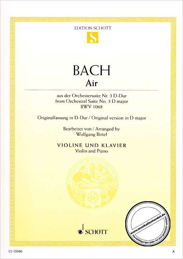 Titelbild für ED 09980 - AIR (ORCHESTERSUITE 3 D-DUR BWV 1068)