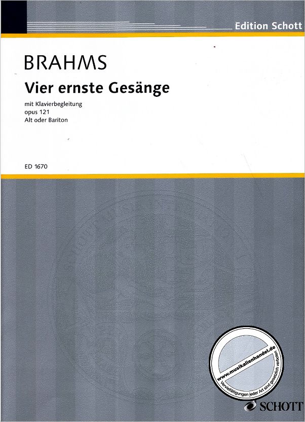 Titelbild für ED 1670 - ERNSTE GESAENGE OP 121 (ORIG)
