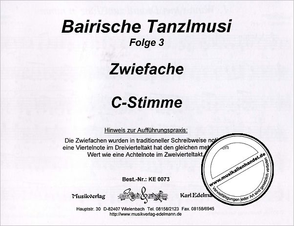 Titelbild für EDELMANN 0073-C - BAIRISCHE TANZLMUSI 3 - 10 ZWIEFACHE