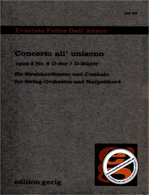 Titelbild für EG 565 - CONCERTO ALL UNISONO D-DUR OP 2