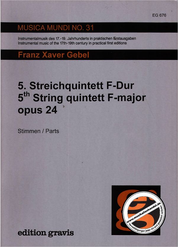 Titelbild für EG 676 - QUINTETT 5 F-DUR OP 24