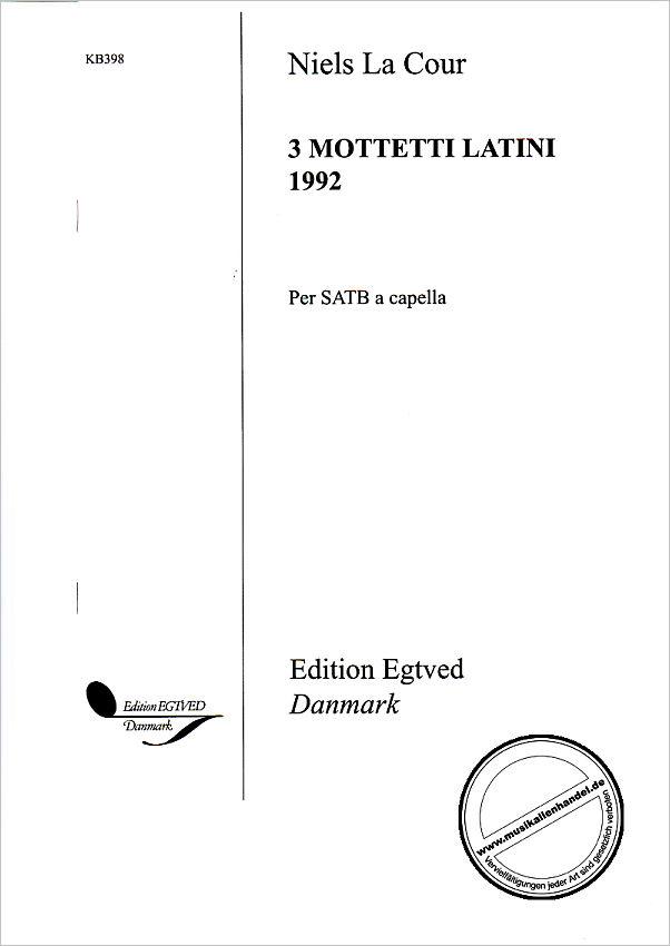 Titelbild für EGKB398 - 3 MOTTETTI LATINI (1992) : FOR