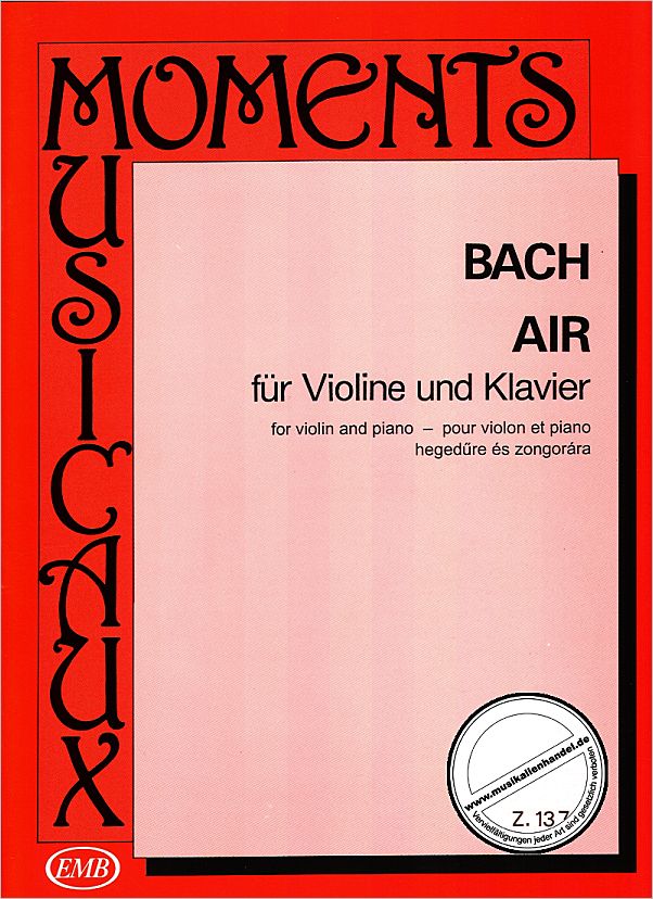 Titelbild für EMB 13748 - AIR (ORCHESTERSUITE 3 D-DUR BWV 1068)